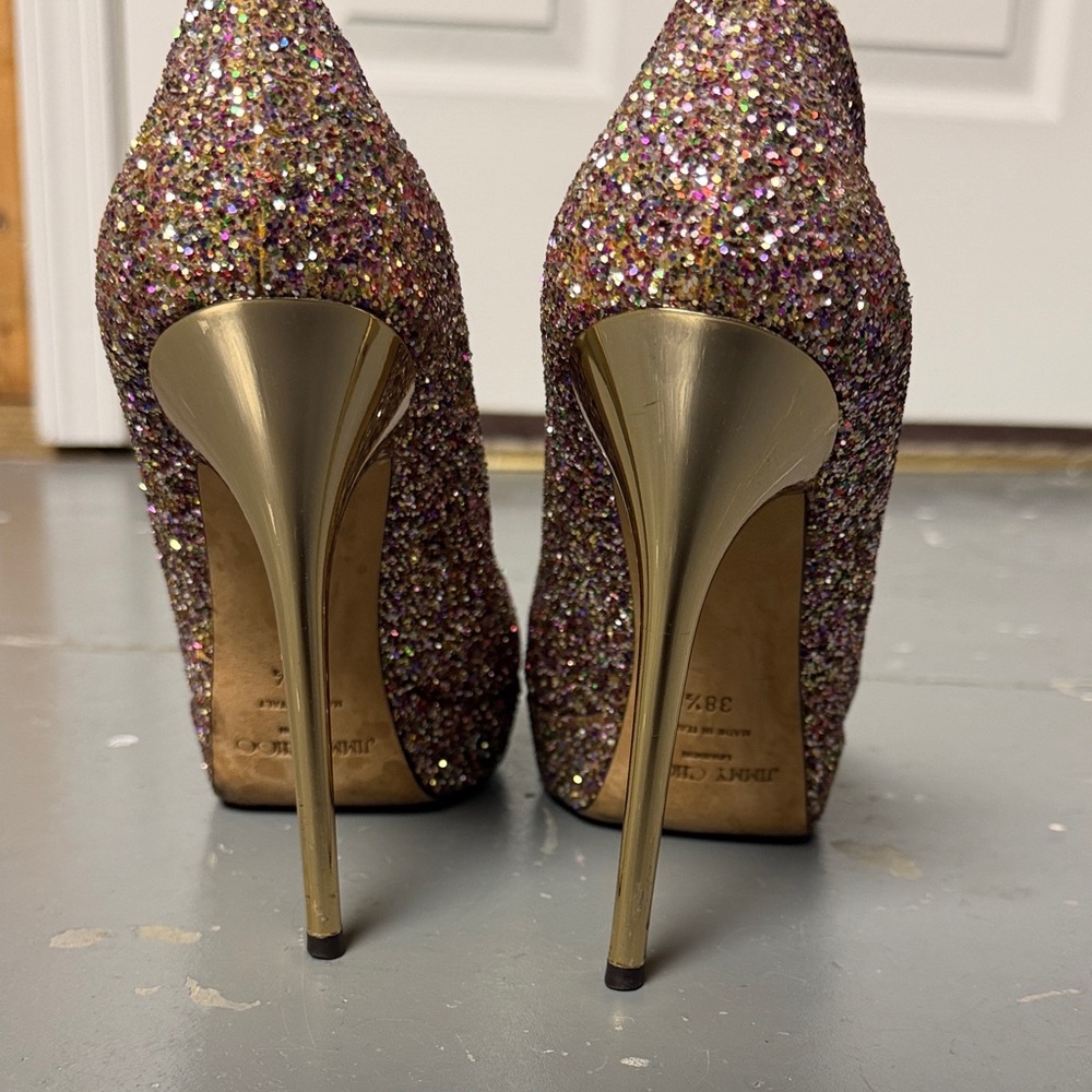 Jimmy Choo Multicolor Glitter Peep Toe Heels